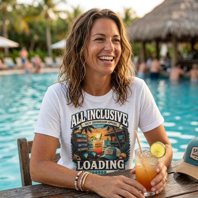 All Inclusive Loading Beach Vacation T-Shirt Printify