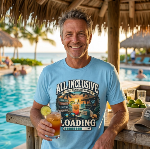 All Inclusive Loading Beach Vacation T-Shirt Printify