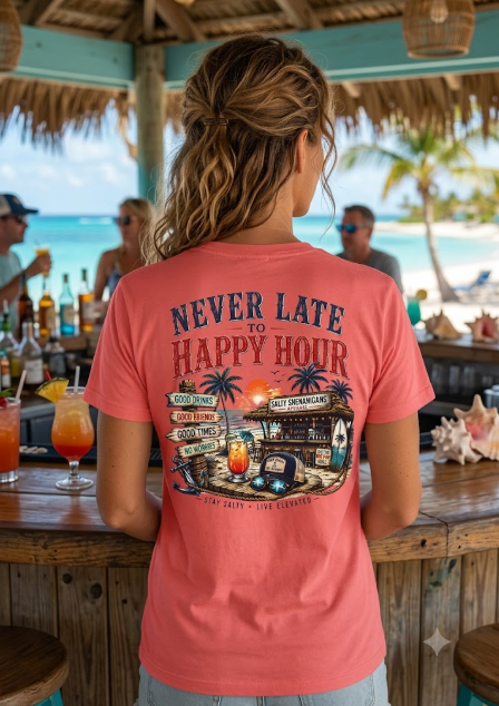 Happy Hour Never Waits Premium Coastal Beach Tee Printify