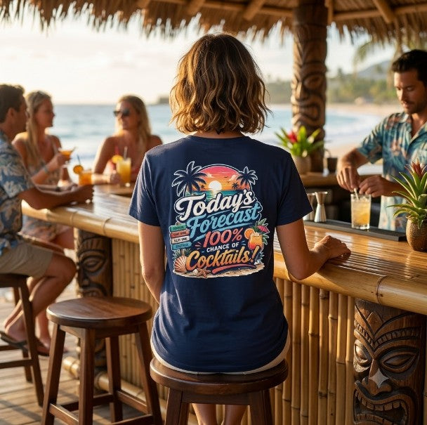 Today's Forecast: 100% Cocktails Funny Beach T-Shirt Printify