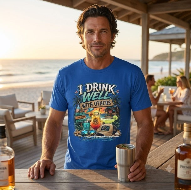 I Drink Well With Others Beach Bar Front T-Shirt Printify
