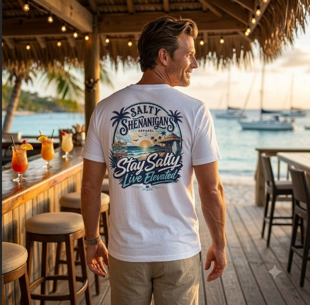 Stay Salty, Live Elevated Coastal Beach Bar Tee Printify