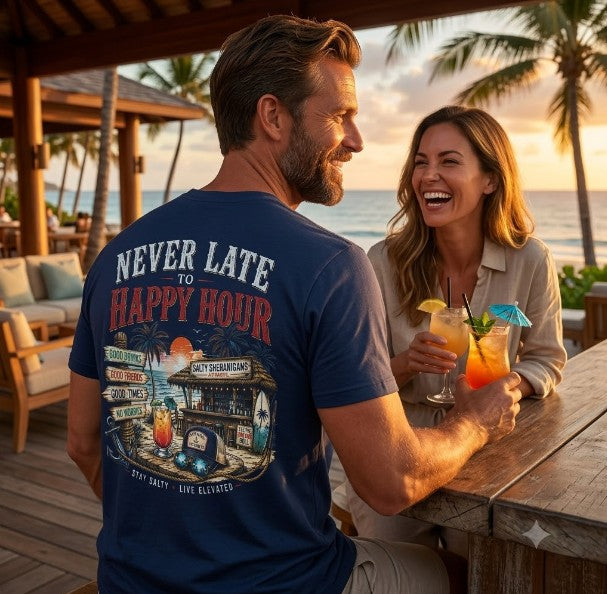 Happy Hour Never Waits Premium Coastal Beach Tee Printify