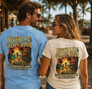 Never Late To Happy Hour Coastal Graphic Tee Printify
