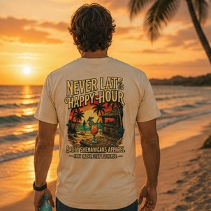 Never Late To Happy Hour Coastal Graphic Tee Printify