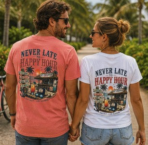 Happy Hour Never Waits Premium Coastal Beach Tee Printify
