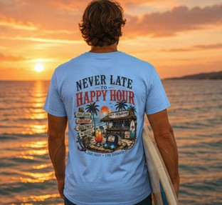 Happy Hour Never Waits Premium Coastal Beach Tee Printify