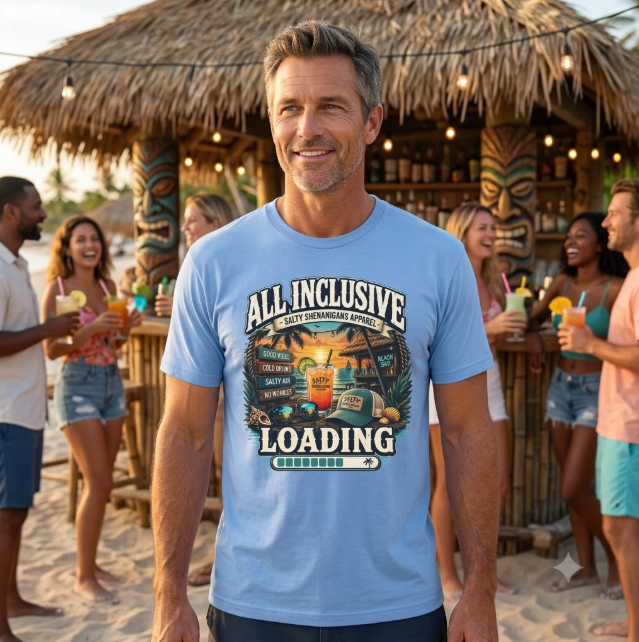 All Inclusive Loading Beach Vacation T-Shirt Printify