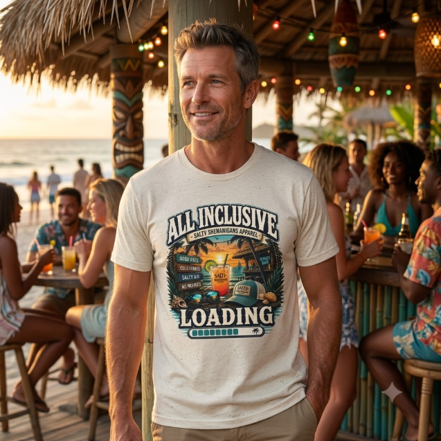 All Inclusive Loading Beach Vacation T-Shirt Printify