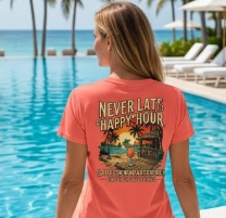 Women's Never Late to Happy Hour  Bella+Canvas Coastal Vacation Tee Printify