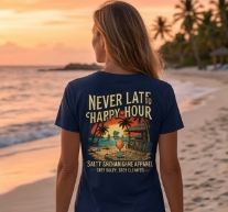 Women's Never Late to Happy Hour  Bella+Canvas Coastal Vacation Tee Printify