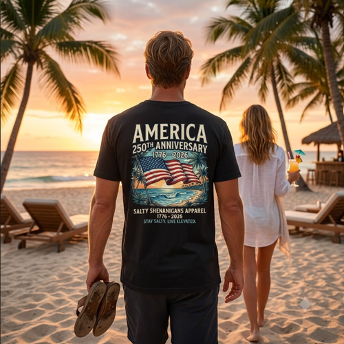 America 250th Anniversary 1776–2026 – Patriotic Coastal Tall Tee | Hanes Beefy-T Tall Printify