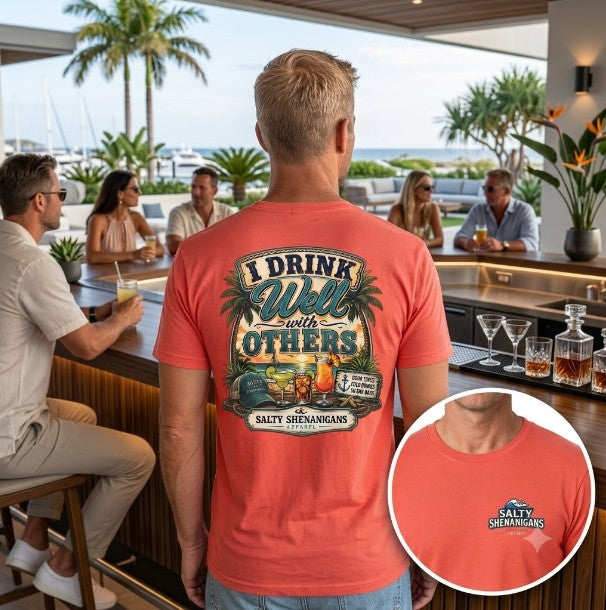 I Drink Well With Others Beach Bar T-Shirt | Tropical Happy Hour Shirt Printify