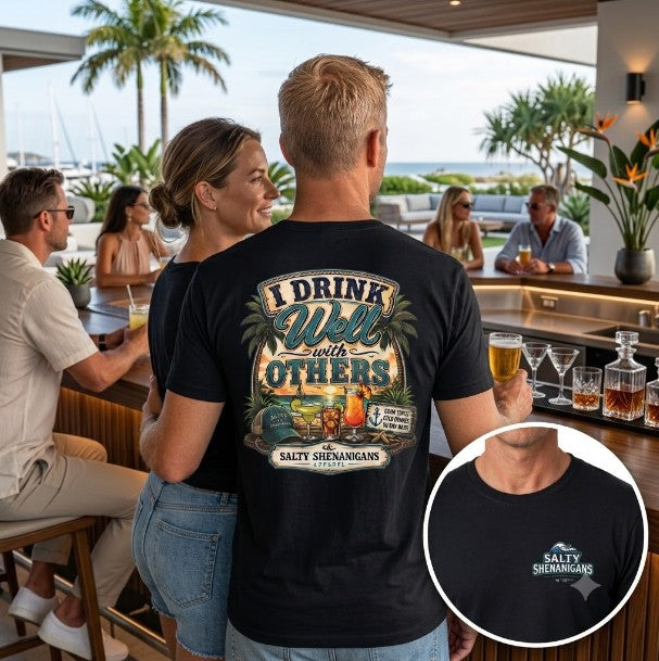 I Drink Well With Others Beach Bar T-Shirt | Tropical Happy Hour Shirt Printify
