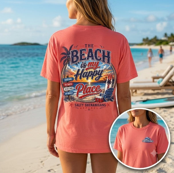 Beach Is My Happy Place | Coastal Vacation Graphic Tee Printify