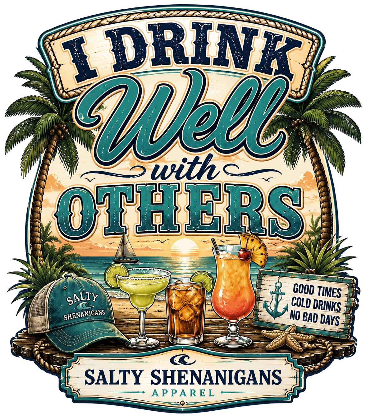 I Drink Well With Others Beach Bar T-Shirt | Tropical Happy Hour Shirt Printify